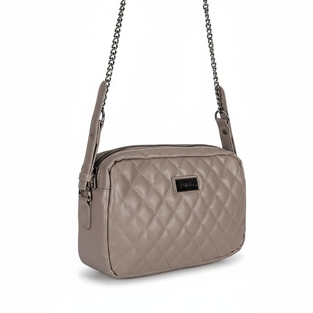 Bella Russo Crossbody Handbag Women Tan Faux Leather Quilted Chain Strap Purse - Picture 2 of 8